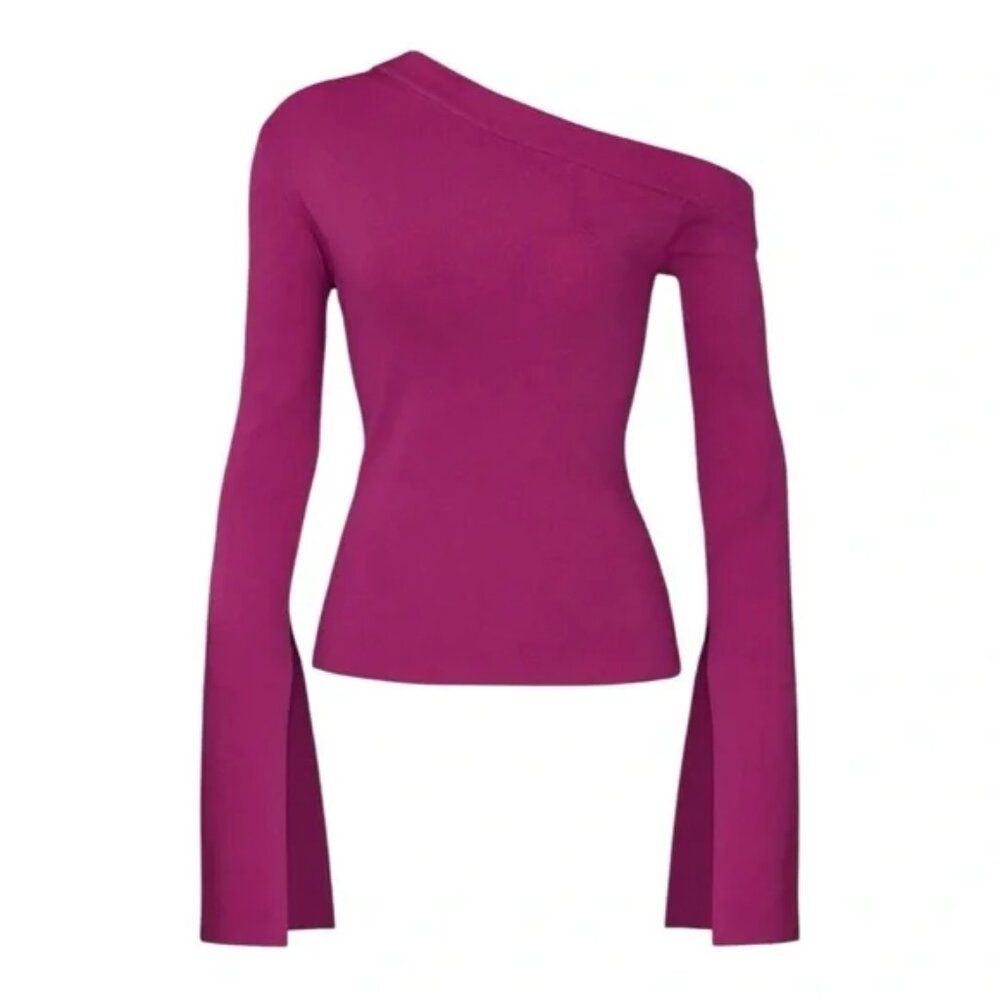 Solace London $395 Purple One Shoulder Asymmetric Knit Top Sweater 10 Med — image 3 of 7